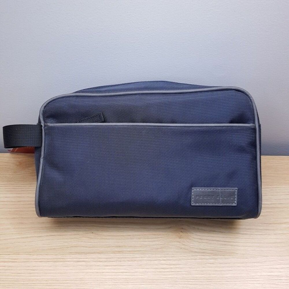 PERRY ELLIS Mens Blue Case Travel Shave Toiletry Kit Bag Pouch
